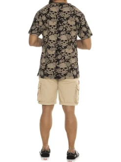 T-shirt en coton noir avec des imprimés un col v et une coupe droite