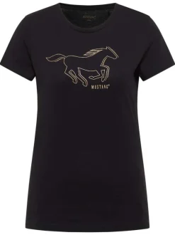 T-shirt en coton noir avec imprimé logo à coupe droite et à col rond