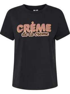 T-shirt en coton noir avec une écriture à la poitrine et une coupe droite