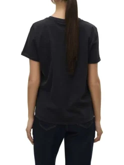 T-shirt en coton noir avec une écriture à la poitrine et une coupe droite