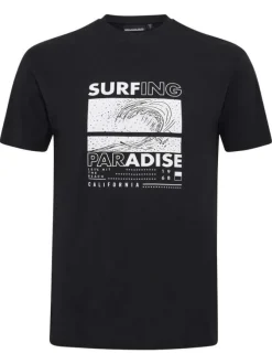 T-shirt en coton noir avec un imprimé à l'avant et une coupe droite