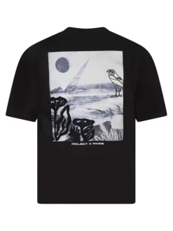 T-shirt en coton noir avec un logo brodé à col rond et à manches courtes