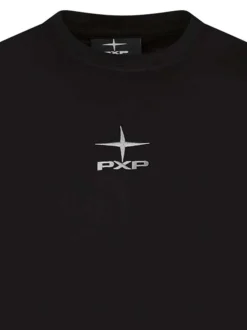 T-shirt en coton noir avec un logo brodé à col rond et à manches courtes