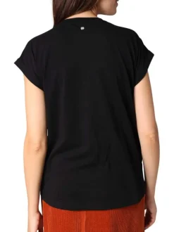 T-shirt en coton noir avec un motif fantaisie en perles et un col v