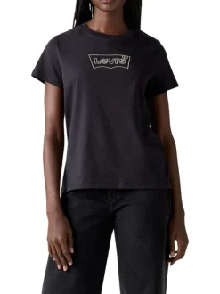 T-shirt en coton noir à coupe ajustée pourvu de manches courtes