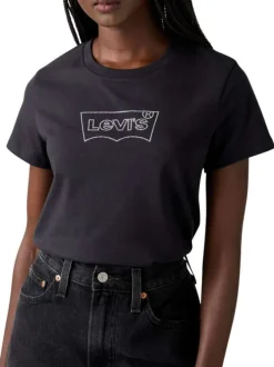 T-shirt en coton noir à coupe ajustée pourvu de manches courtes