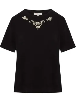 T-shirt en coton noir à coupe droite pourvu d'un col rond et de manches courtes