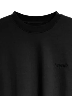 T-shirt en coton noir à coupe droite pourvu d'un col rond finement côtelé
