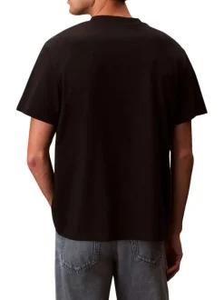 T-shirt en coton noir à coupe droite pourvu d'un col rond ras de cou