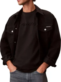T-shirt en coton noir à coupe droite pourvu d'un col rond ras de cou