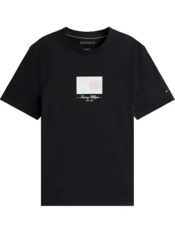 T-shirt en coton noir fantaisie avec un col rond et des manches courtes