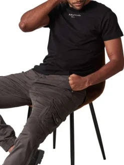 T-shirt en coton noir imprimé au dos à col rond et à coupe droite