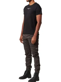 T-shirt en coton noir imprimé au dos à col rond et à coupe droite