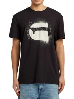T-shirt en coton noir imprimé avec logo iconique et une coupe droite