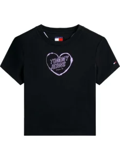 T-shirt en coton noir imprimé avec une coupe droite à col rond