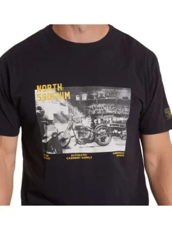 T-shirt en coton noir imprimé avec une coupe droite et un col rond