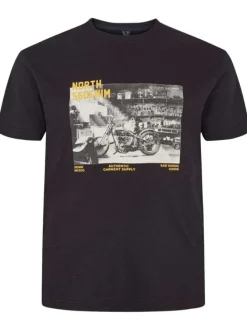 T-shirt en coton noir imprimé avec une coupe droite et un col rond