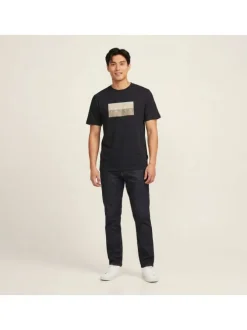 T-shirt en coton noir imprimé avec une coupe droite et un col rond