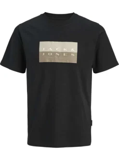 T-shirt en coton noir imprimé avec une coupe droite et un col rond