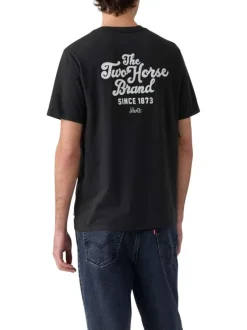 T-shirt en coton noir imprimé avec une coupe droite et un col rond
