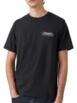 T-shirt en coton noir imprimé avec une coupe droite et un col rond