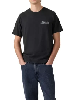 T-shirt en coton noir imprimé avec une coupe droite et un col rond