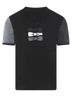 T-shirt en coton noir imprimé avec une coupe droite et un col rond