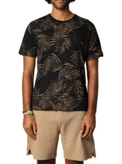 T-shirt en coton noir imprimé avec une coupe droite et un col rond