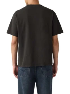 T-shirt en coton noir imprimé à coupe droite pourvu d'un col rond