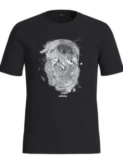 T-shirt en coton noir imprimé crâne avec une coupe droite et un col rond