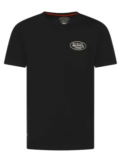 T-shirt en coton noir imprimé à la poitrine et au dos avec un col rond