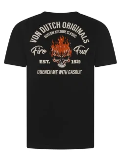 T-shirt en coton noir imprimé à la poitrine et au dos avec un col rond