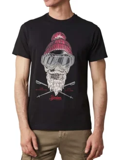 T-shirt en coton noir imprimé à l'avant avec une coupe droite et un col rond