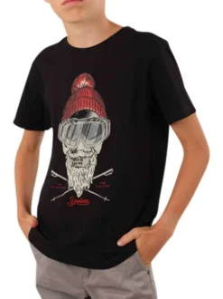 T-shirt en coton noir imprimé à l'avant avec une coupe droite et un col rond