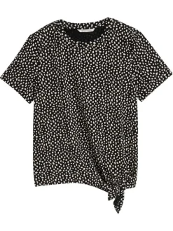 T-shirt en coton noir orné d'un motif à pois et d'un col rond