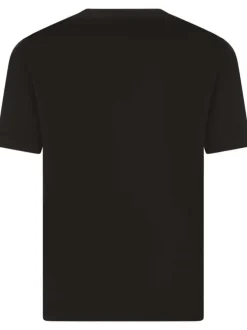 T-shirt en coton noir épais avec un imprimé bleu à l'avant et un col rond