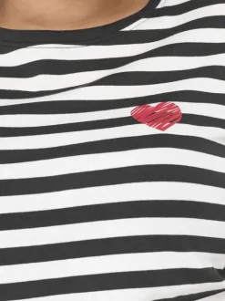 T-shirt en coton noir à rayures avec une coupe droite et un petit imprimé