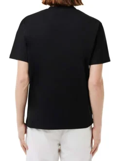 T-shirt en coton noir uni avec crocodile iconique et une coupe droite