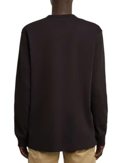 T-shirt en coton noir uni avec logo iconique sur la poitrine et un col rond