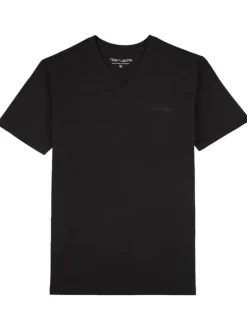 T-shirt en coton noir uni avec nom de la marque et une coupe droite