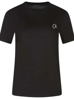 T-shirt en coton noir uni avec un col rond et une coupe droite