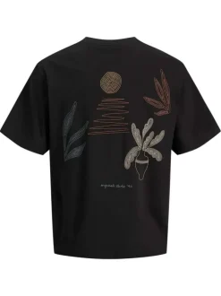 T-shirt en coton noir uni avec un col rond et une coupe droite