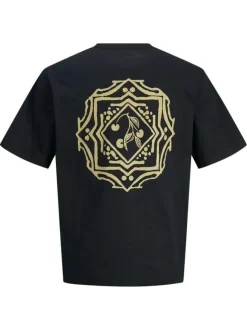 T-shirt en coton noir uni avec un col rond et une coupe droite