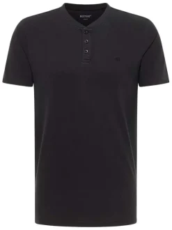 T-shirt en coton noir uni avec un col tunisien et des manches courtes