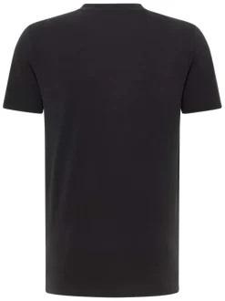 T-shirt en coton noir uni avec un col tunisien et des manches courtes