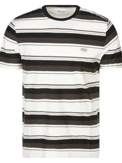 T-shirt en coton noir uni avec une coupe droite et des rayures à l'horizontal