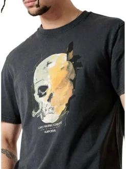 T-shirt en coton noir uni avec une coupe droite et un col rond