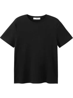 T-shirt en coton noir uni avec une coupe droite et un col rond