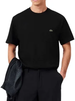 T-shirt en coton noir uni avec une coupe droite et un col rond
