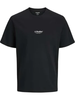 T-shirt en coton noir uni avec une coupe droite et un col rond